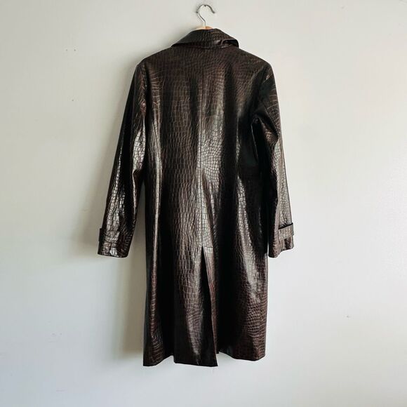 Vintage 90s Y2K ZARA Woman Crocodile Print Trench Coat Brown Alligator Embossed - Picture 8 of 10